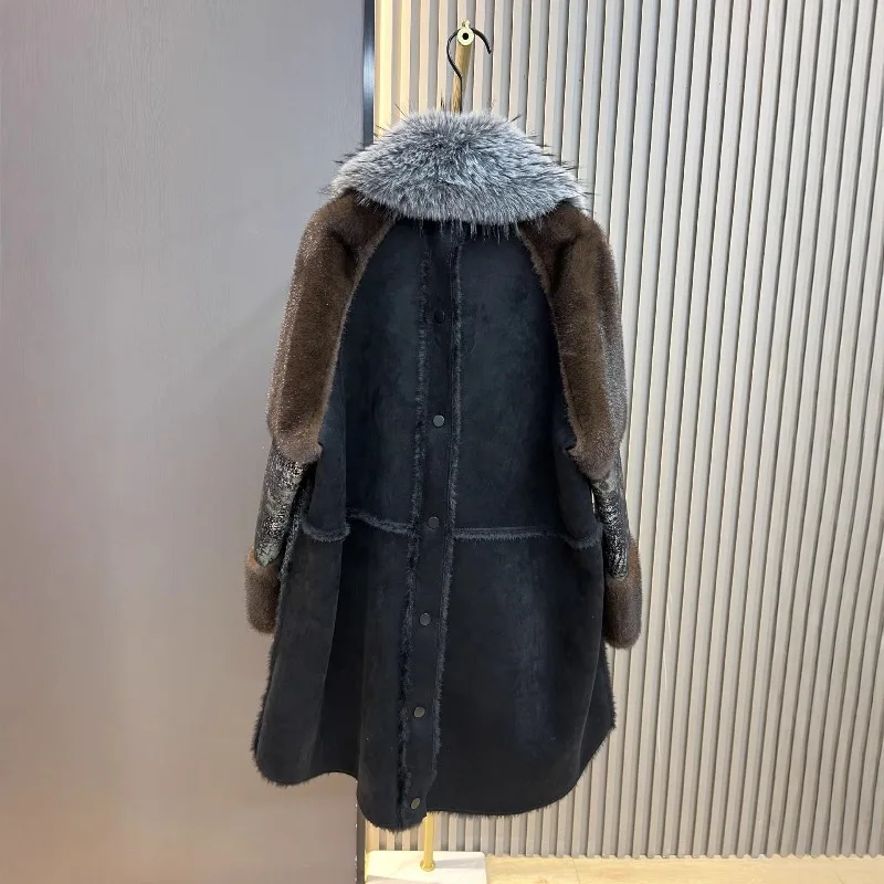 Winter New Long Thickened Sheepskin V-Neck Horn Button Furry Coat Ladies Korean Style Loose Slimming Faux Fur Overcoat For Women