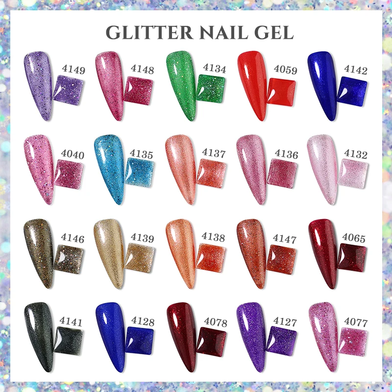 Arte Clavo 8 ml reflektierender Glitzer-Pailletten-Gel-Nagellack für Maniküre, semi-permanent, Soak Off UV, DIY-Kunst, glänzender Nagellack