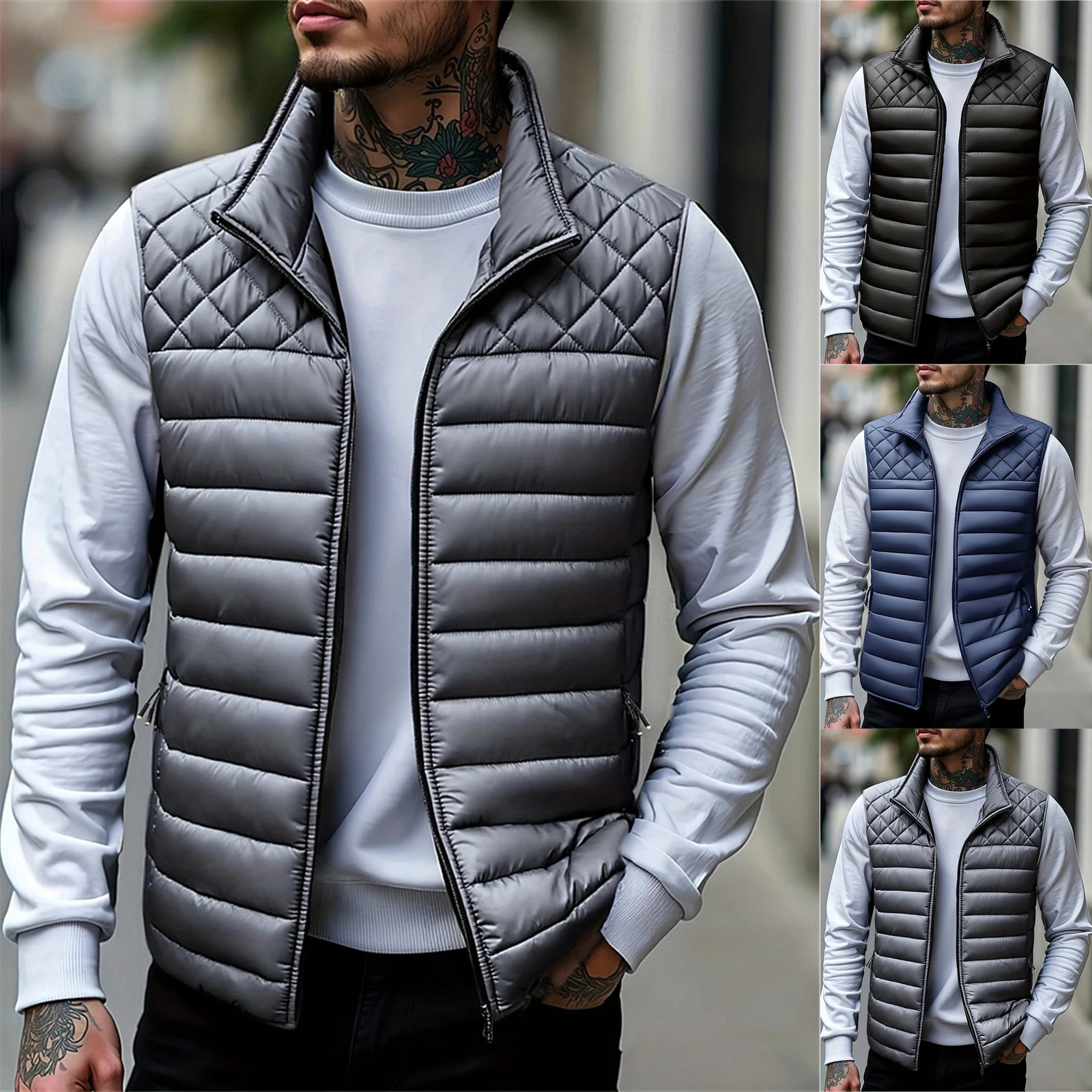 

Мужской жилет, однотонный жилет на флисовой подкладке на молнии, воротник-стойка, без рукавов, уличный повседневный теплый жилет, куртка, походные жилеты, жилеты