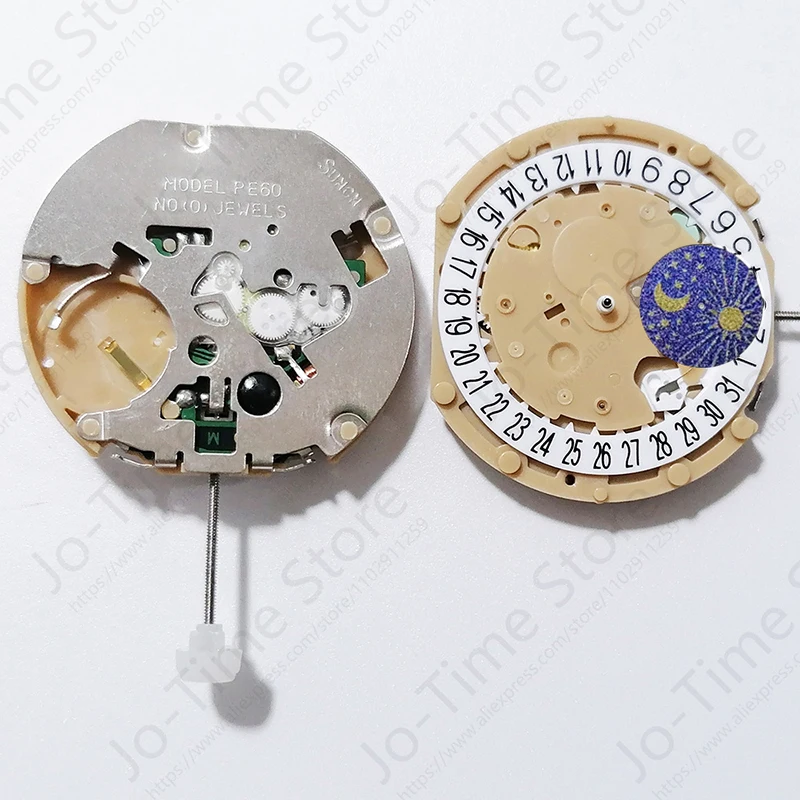 PE605 การเคลื่อนไหว Sunon Pe60 นาฬิกาควอตซ์การเคลื่อนไหวกวาดวินาที Chronograph Chrono Center วินาที/Chrono Min/วันที่/Sun & Moon