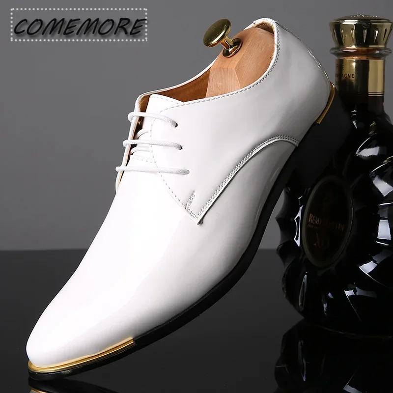 Formal Shoes Men Classic Patent Leather PU Wedding Shoes Men\'s Office Men Dress Pointed Toe Fashion Business Large Size Non-slip