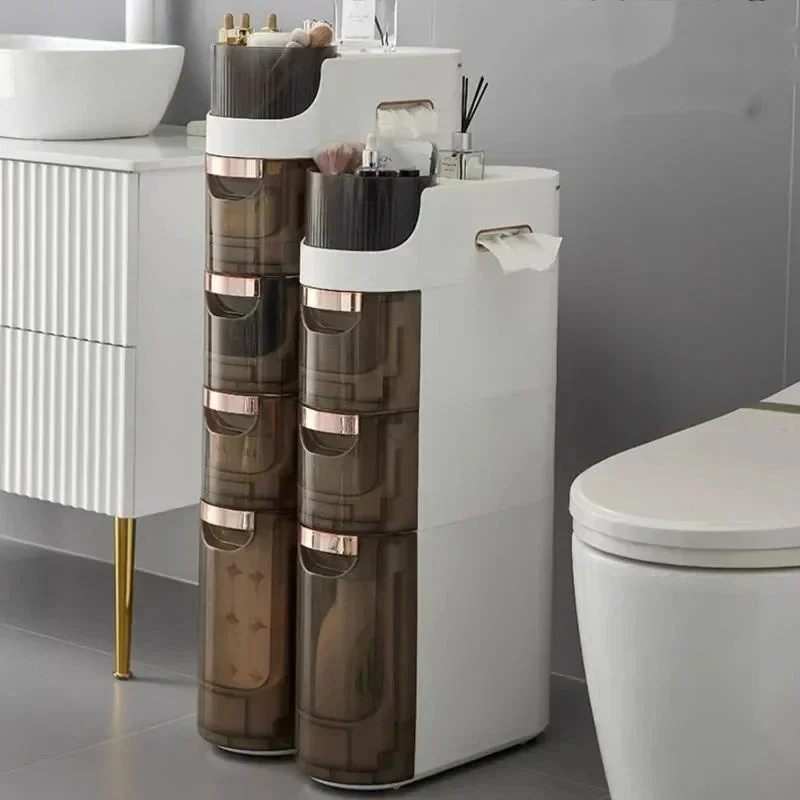 

Household Bathroom Seam Storage Cabinet Waterproof Installation Floor Mobilable Toilet Side Narrow Cabinets