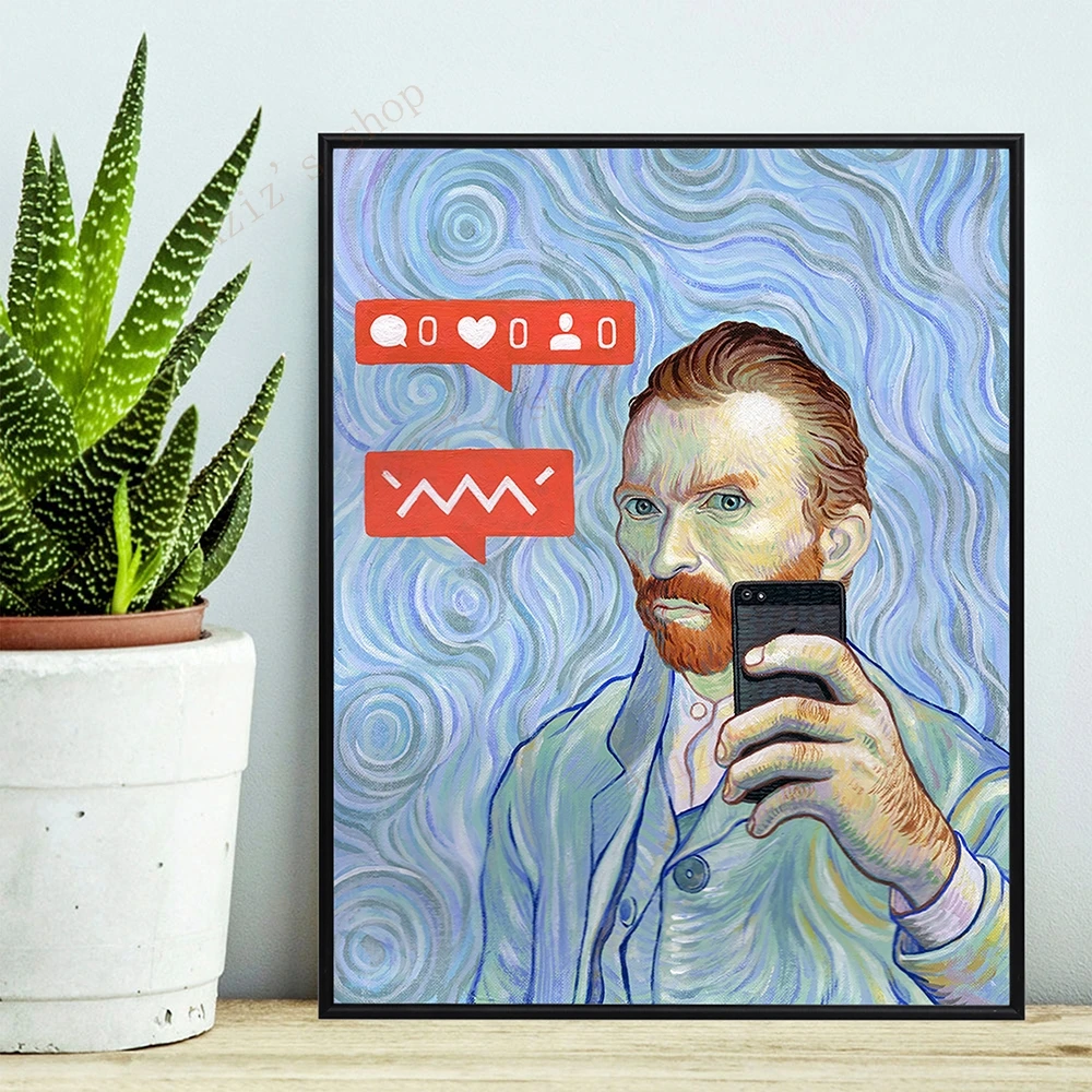 Grappige Kunst Van Gogh Selfie Door Telefoon Canvas Schilderij Abstract Portret Van Van Gogh Posters En Prints Muur Foto 'S Voor