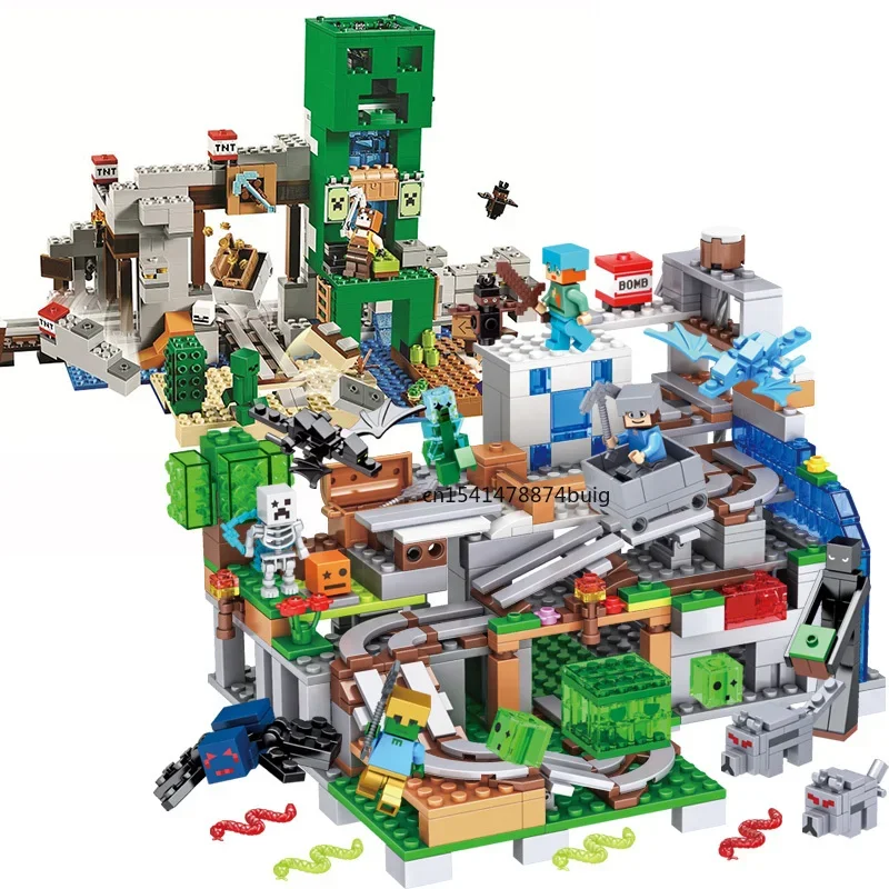 Il Mountain Cave Ascensore Villaggio Casa sull'albero Building Block con figure compatibili 21137 Il mio mondo Mattoni Set Regali Giocattoli