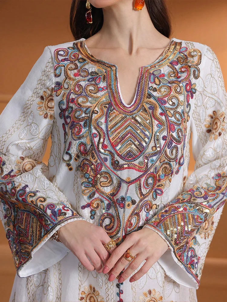 

Muslim Woman Dresses Eid Djellaba Dubai Abaya Turkey Kaftan Ramadan Embroidery Party Dress Islam Jalabiya Longue Vestidos Largo