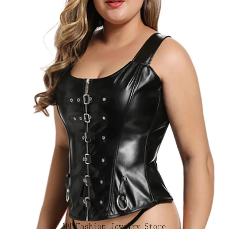 Women's Halloween Punk Rock Faux Leather Corset Bustier Basque D0UB