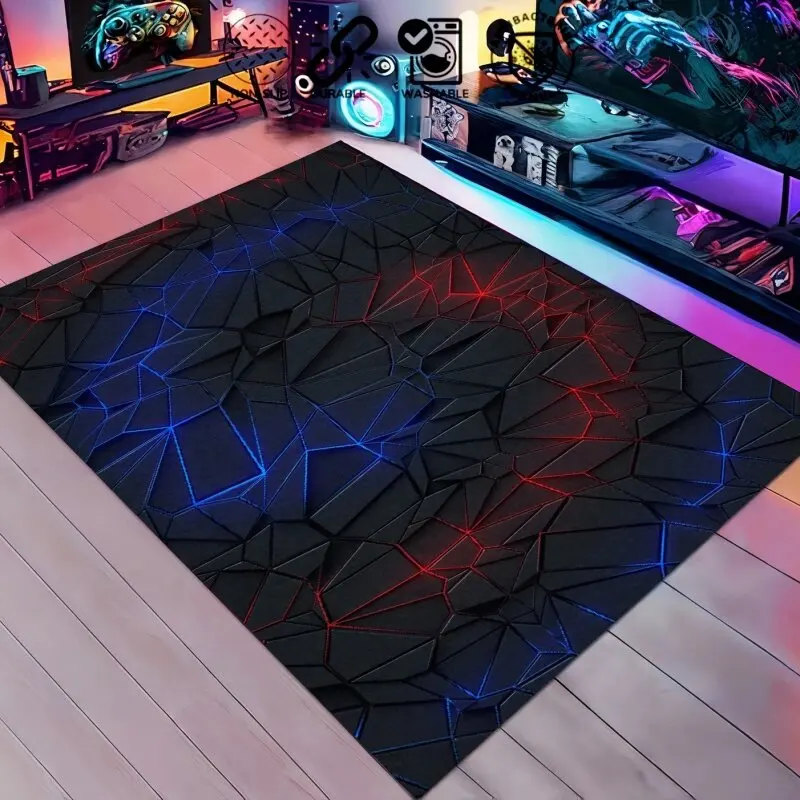 Futuristic Neon Grid Area Rug Non Slip Mat for Gaming Room Living Room Carpet for Tech Inspired Interiors Esport Setup