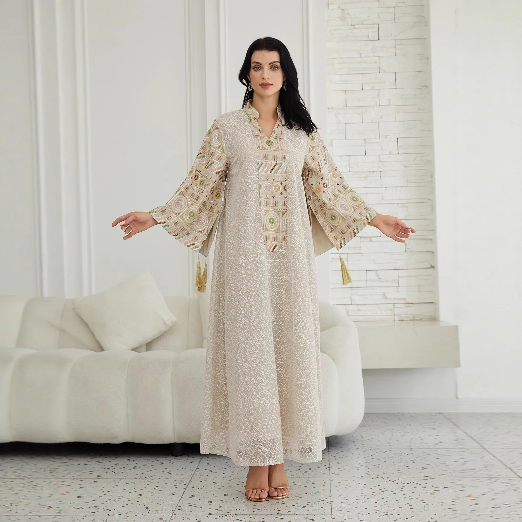 

Dress Women Eid Muslim Abaya Party Dresses Kaftan Long Robe Embroidery Sequins Ramadan Vestidos Morocco Dubai Jalabiya 2026