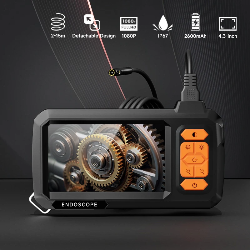 المزدوج عدسة المنظار الصناعي 4.3 ''IPS شاشة IP67 مقاوم للماء 8 مللي متر التحقيق كاميرا السباكة 8 المصابيح فحص السيارات Borescope