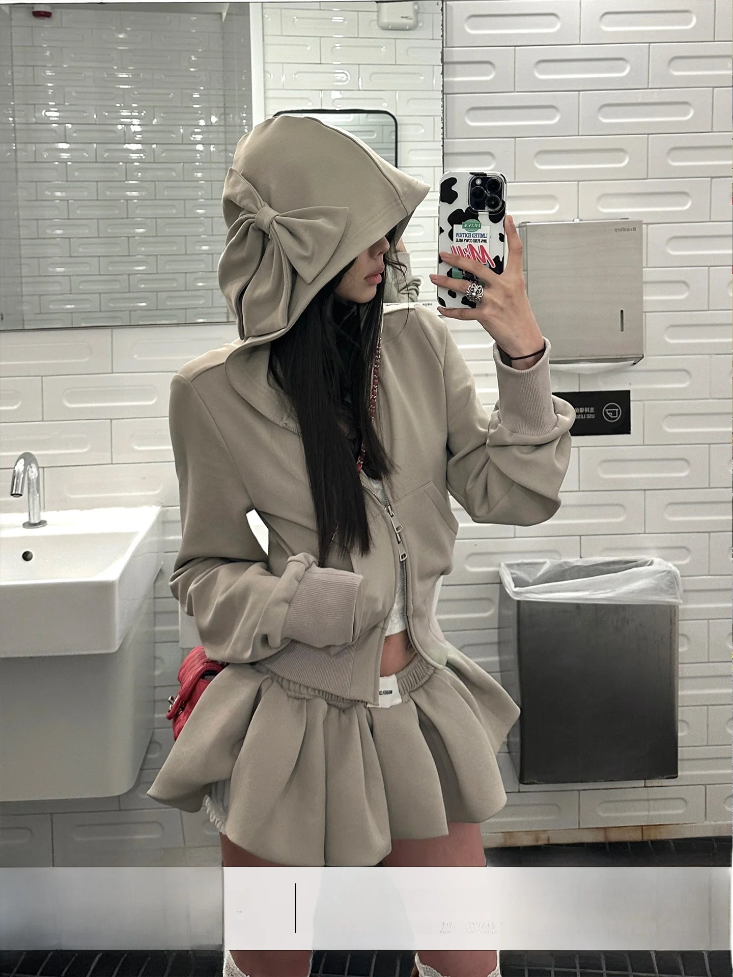 

Корейская женская толстовка-кардиган WARDEN цвета хаки с бантом, весенняя, оригинальный дизайн, приталенный крой, длинный рукав, хлопок