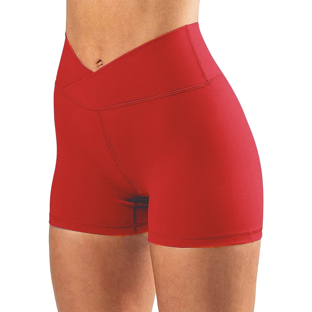 Shorts sem emenda do ioga com v para trás para mulheres, leggings do exercício, gym, motociclista, bunda, controle da barriga, leggings ativos