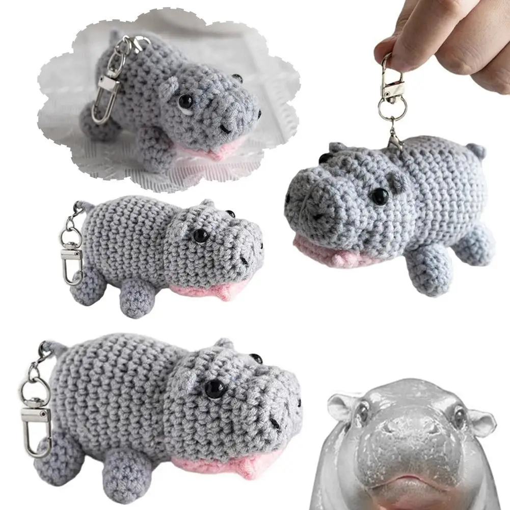 Super Cute Hippopotamus Bouncing Pig Weaving Doll Portable Hippopotamus Pendant Accessories Woolen Gift Knitted DIY Creativ L5E0