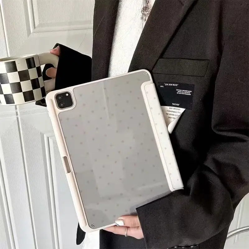 Korean Full Screen Polka Dot  Tablet Case for IPad 11th 2025 Air 4 5th 10.9 IPad Mini6 IPad 7th 8th 9th 10th Stand Cover