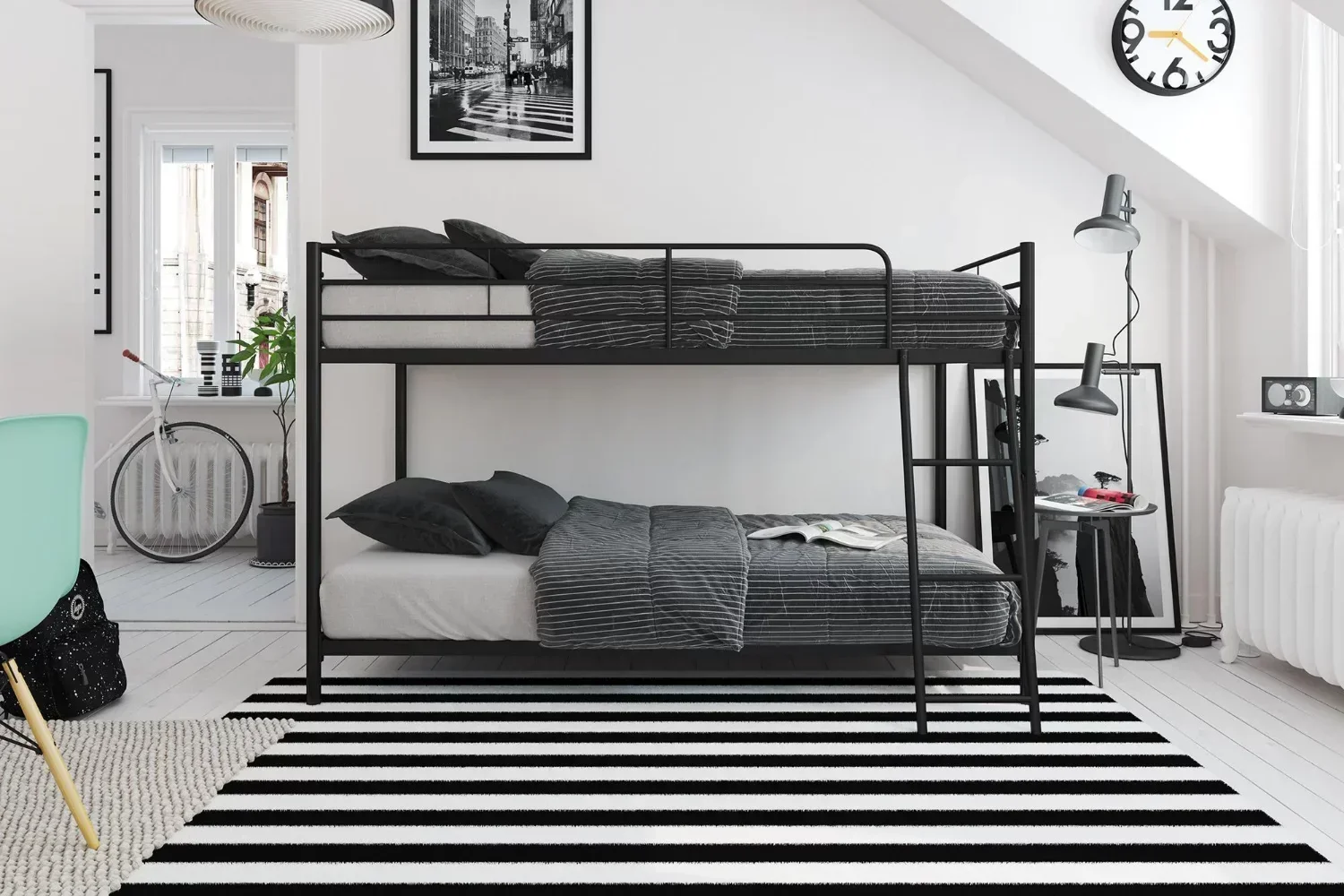 Mainstays Small Spaces Twin-over-Twin Low Profile Junior Bunk Bed, Black kids bed  kid bed  bunk bed camas para niñas