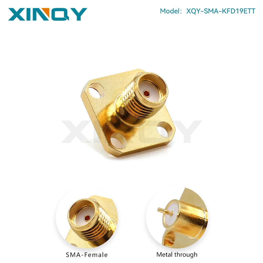 XINQY SMA-KFD19ETT 4-hole Rhombic RF Connector, SMA-KFD Metal Bulkhead Type, PCB Soldering Version, DC-18GHz