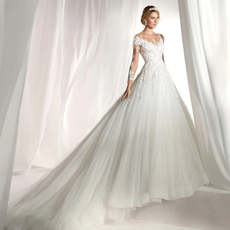 ชุดแต่งงานลูกไม้ทรงเอไลน์แขนยาวสไตล์โบโฮมุสลิมดูไบซาอุดีอาระเบียอิสราเอลชุดเจ้าสาวเวสติโด เด โนเวียสั่งทำพิเศษ