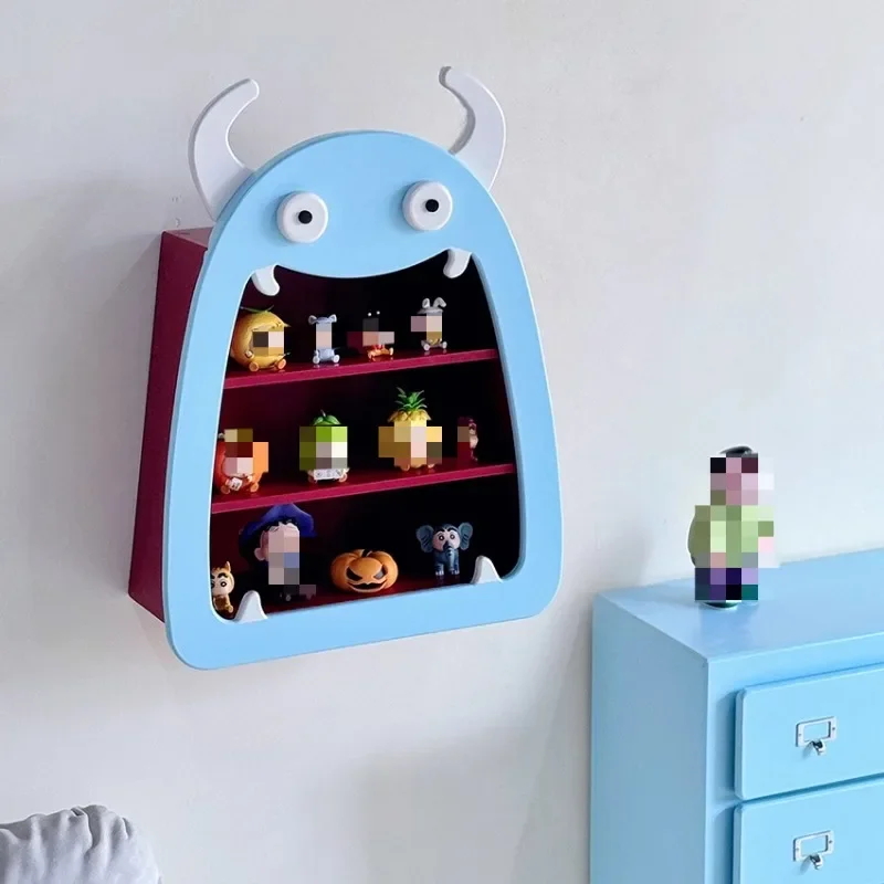 Wall Mounted Cup Holder Wooden Dopamine Color Little Monster Display Stand Living Room Desk Storage Shelf Wall Home Decoration