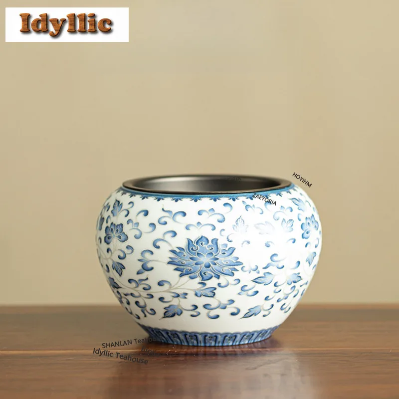HOYIHM Tracing Silver Column Lotus Jianshui Tea Cup Wash Tea Dust Cylinder Barrel Tea Garbage Can Chaxi Supplies Collection Gift