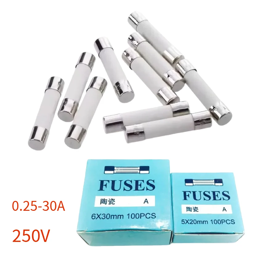 

0.25A 1A 2A 3A 4A 5A 6A 6.3A 8A 10A 15A 20A 25A 30A AMP Ceramic Fusible 5×20/6×30mm Fast Blow Tube Fuses