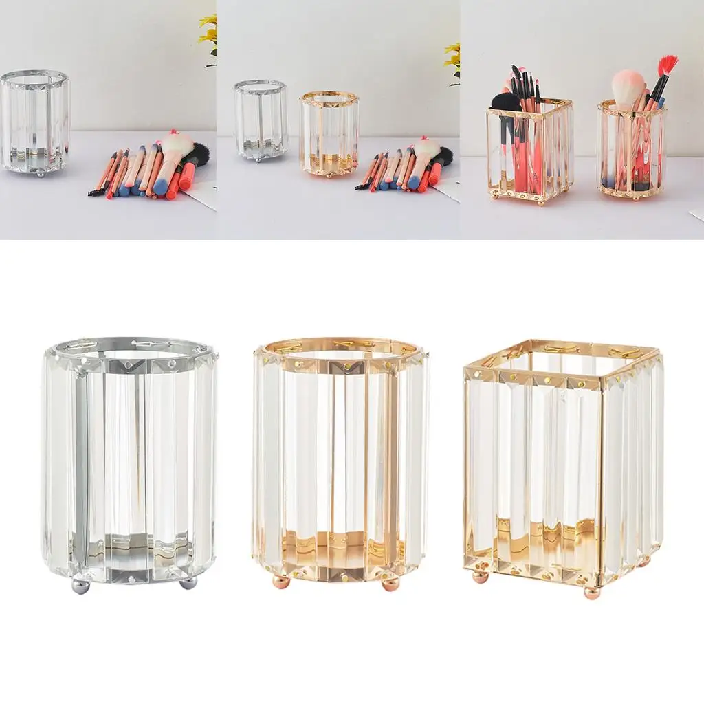 Crystal Makeup Brush Holder Metal Frame Dektop Organizer Pencil Holder