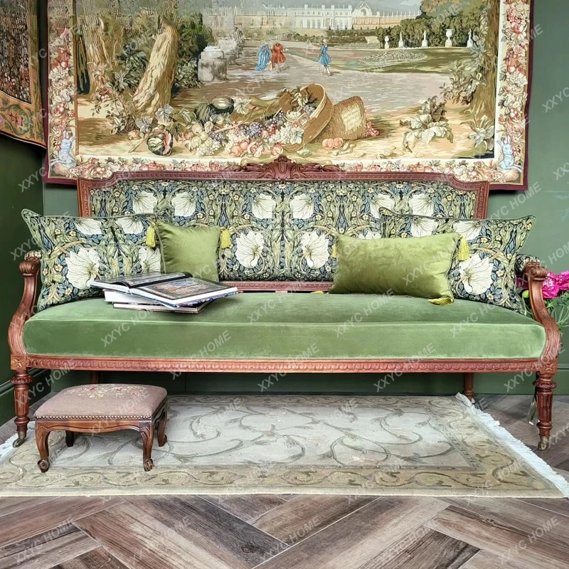 medieval solid wood sofa villa living room printing sofa  retro home