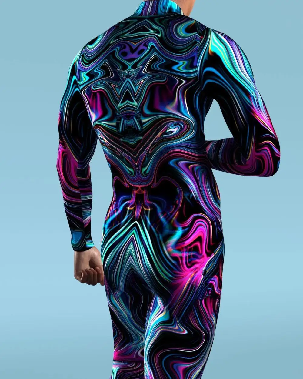 Neuer bunter Zentai-Bodysuit für Herren mit Reißverschluss vorne, Karnevalskostüm, Festival-Outfit, Daumenärmel, Cosplay-Kostüm – Detail 10