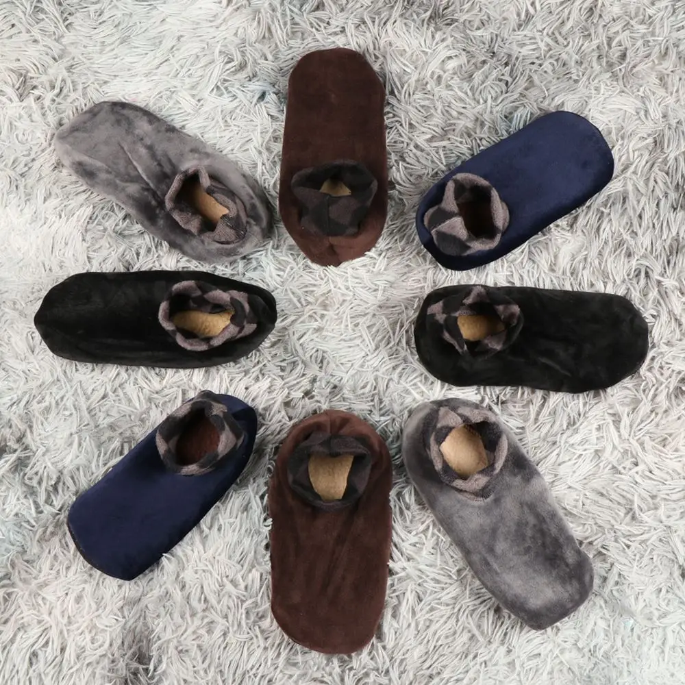 Man Winter Warm Thicken Leopard Bed Sock Thermal Non Slip Elastic Floor Socks Slipper