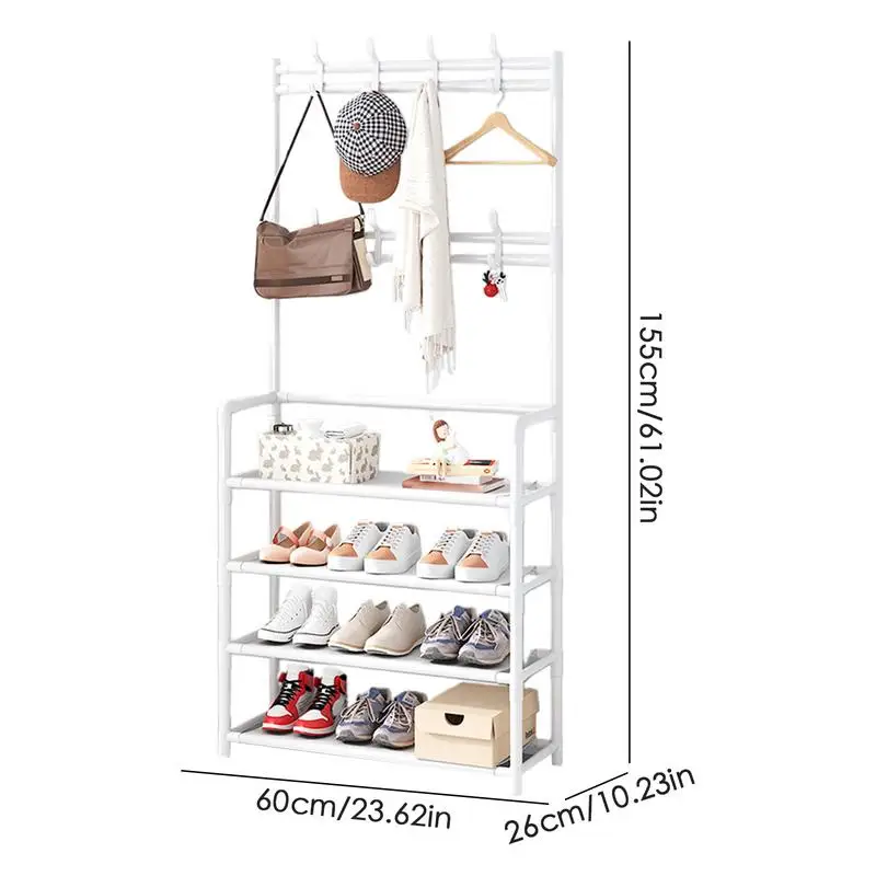Clothing Garment Rack With Shelves With Hooks Cloth Shoe Rack Organizer Entryway Cloth Hanger Rack Stand Household Storage Rack