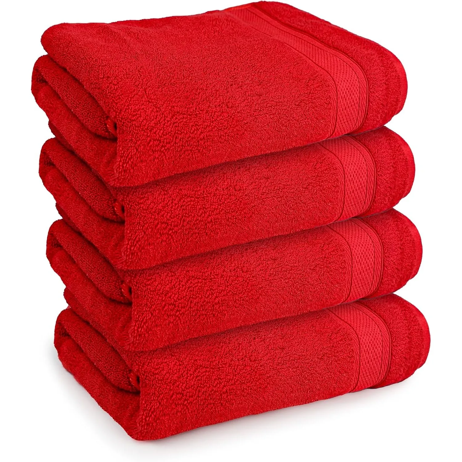 4-Piece Cotton Bath Towel Set, High-Absorbent Ultra Soft Quick-Dry Bath Towels for Home Bathroom Shower 54x27 Inch, Red