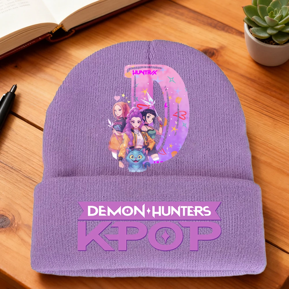 K-Pop Demon Hunters fille tricoté chapeau coton hiver mignon casquette de laine Anime chapeaux dessin animé lettre enfants couvre-chef enfant cadeau d'anniversaire