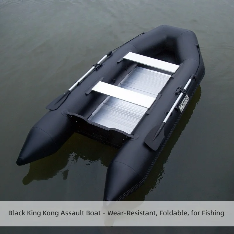 Aufblasbares Angelboot, Schwarzes Gummi-Schlauchboot mit Motoranschluss, Ponton-Floß für Angeln im Freien