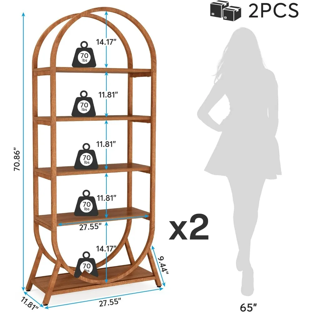 Book Shelf for Books Living Room (2PCS) Bookshelf Bedroom Bookcase Modern Brown Metal Frame Storage Bookshelves Shelves Shelving