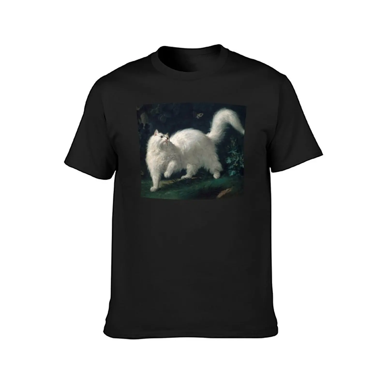 White Angora Cat Chasing A Butterfly - Jean Jacques Bachelier T-Shirt summer tops blanks plus sizes plain t shirts men