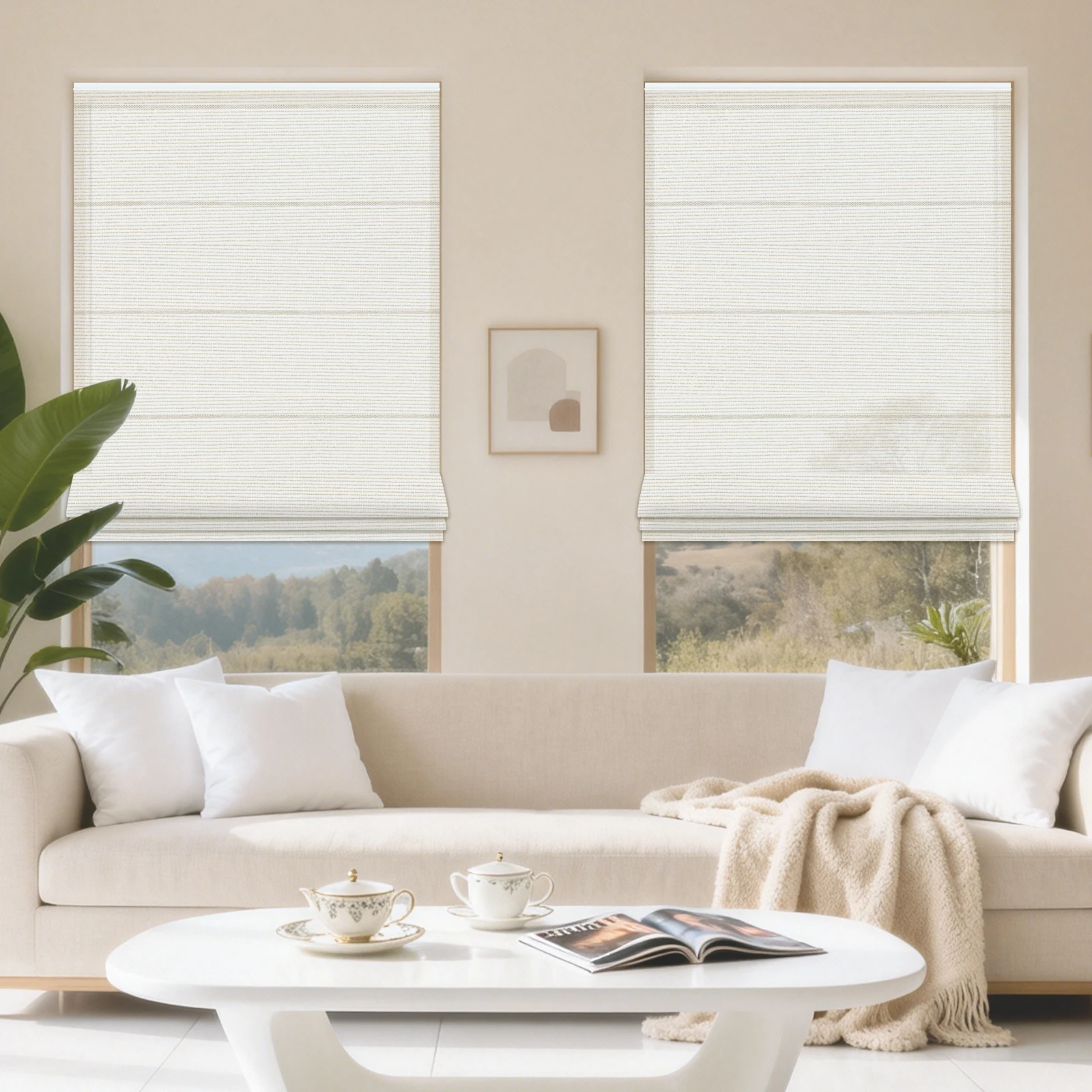 No Tool Automatic Blackout Roman Shades No Drill Tuya OEM Customization Remote Control Motorized Roman Smart Blinds for Window view 3