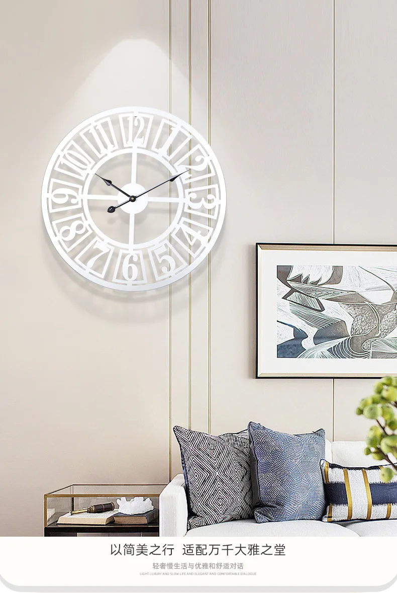 นาฬิกาแขวนผนังแบบมินิมอลใช้ในบ้านห้องนั่งเล่นห้องโถงเหล็กตกแต่งศิลปะแบบเงียบ