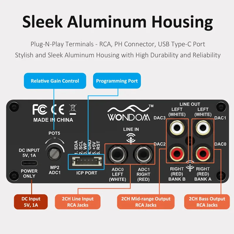 ADAU1701 2.1 4.0 DSP معالجة الإشارات الرقمية Preamp 2-in 4-out Tone Board تعديل كروس رقمي مع Sigmastudio