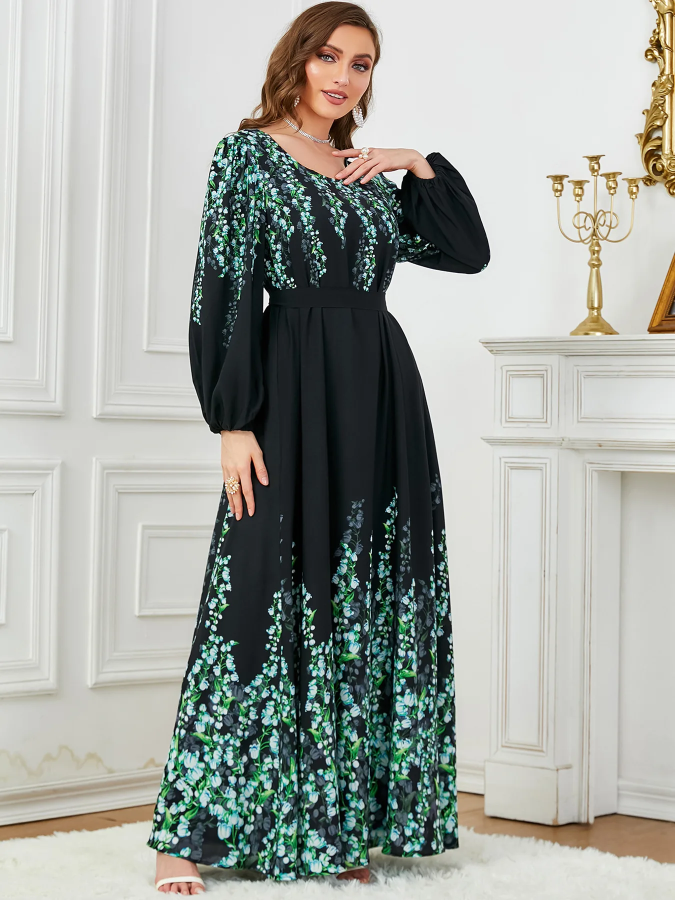 Elegant Abayas for Women Muslim Floral Print Maxi Dress Dubai Kaftan Eid Djellaba Caftan Marocain Femme Islam Jalabiya Vestidos