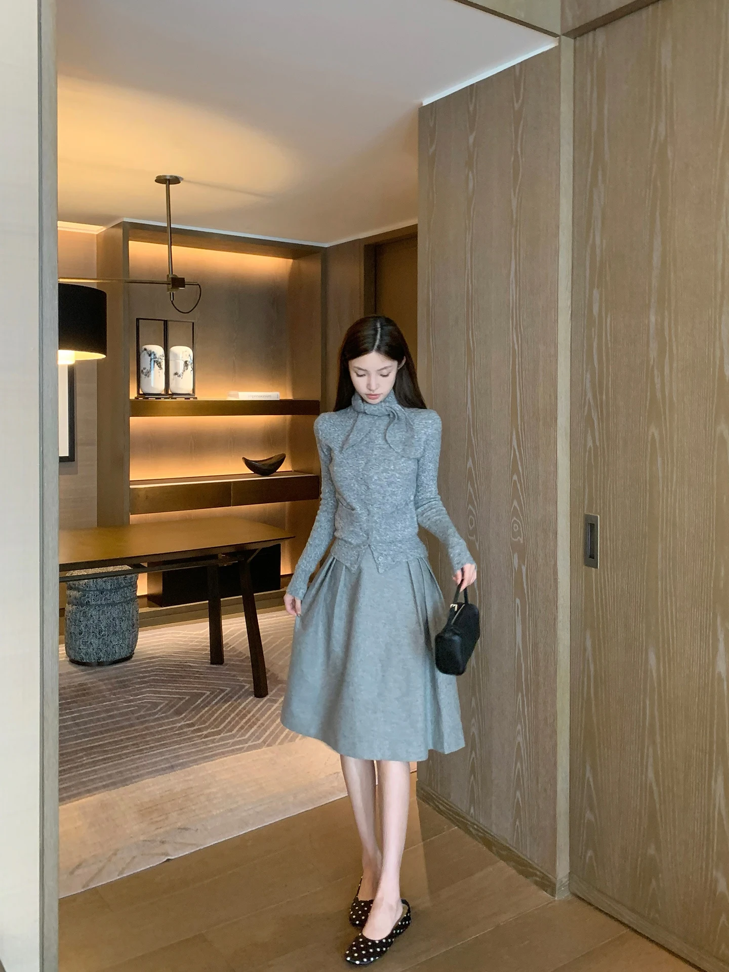 

Faionable Small Fraance Sle f-length Skirt Women's Autumn Winter Slimming Umbrella Skirt mid Waist Simple Design