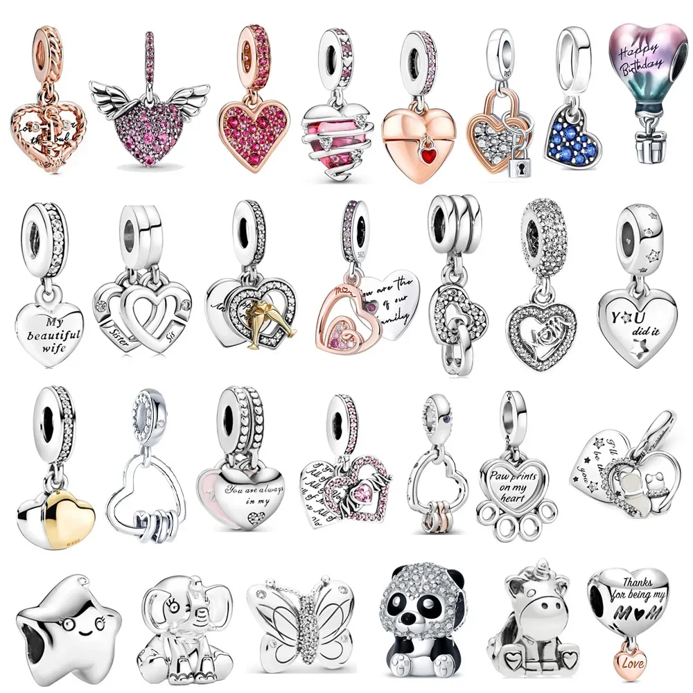 

Original 925 Sterling Silver Heart Series Love To Dad Mom Animals Star Charms Beads for Pandora Bracelet Women DIY Jewelry Gift