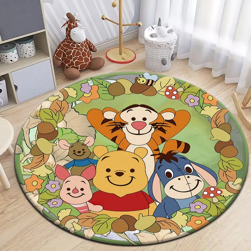 Winnie The Pooh Cartoon Hd Bedrukt Rond Tapijt Voor Woonkamer Tapijten Camping Picknick Matten Flanel Anti-Slip Tapijt Yoga Mat Geschenken