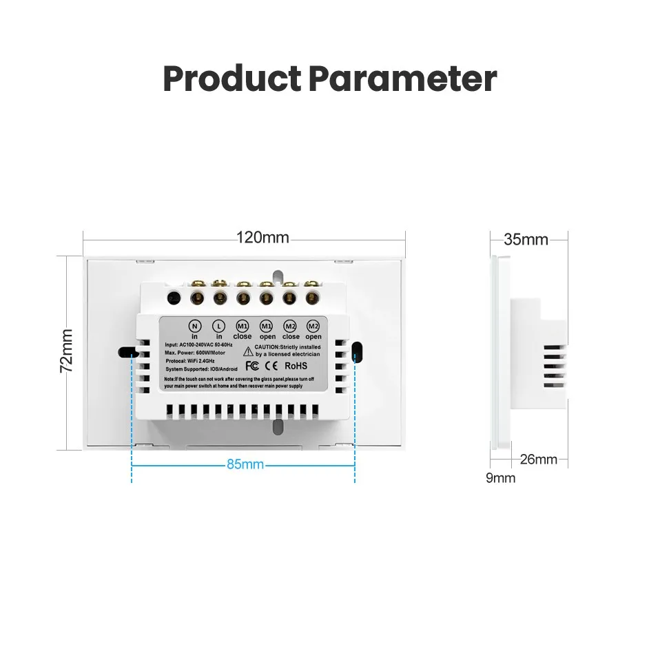 AVATTO Tuya WiFi Curtains Blind Switch 2 Gang，Double Smart Roller Shutter Electric Motor Controller Works With Alexa Google Home