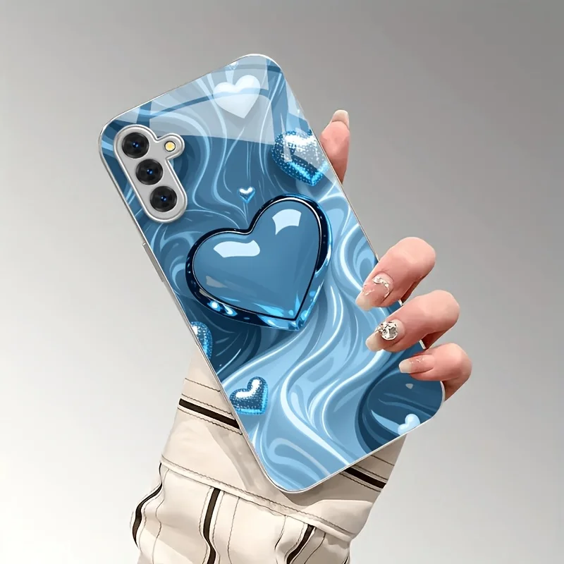 High end heart-shaped design pattern glass phone case suitable for Samsung Galaxy S26 S25 S24 S22 S21 S20FE/Ultra/Plus hard case view 2