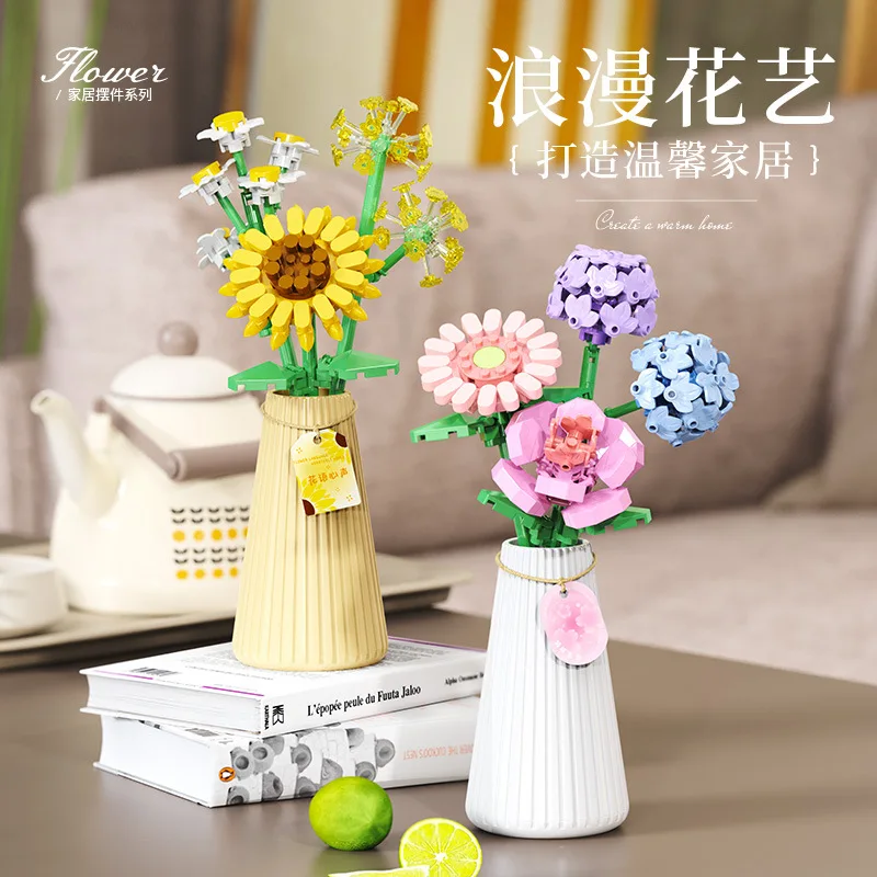 Blocks Flower Bouquet Micro Building Blocks Flower Model Mini Block Construction Set for Children Girls 6 to 12 Year Adults Gift