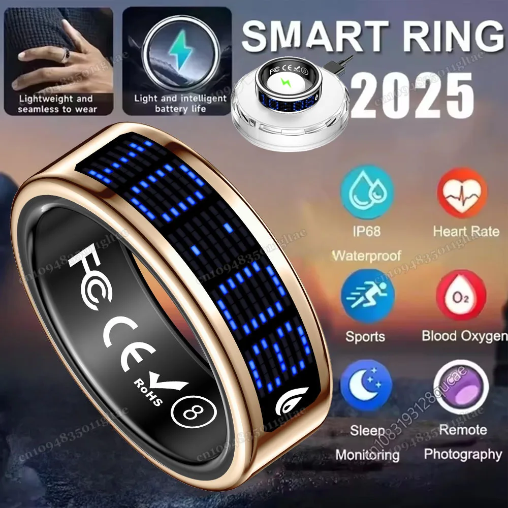 2025 Smart Ring Männer Frauen LED Dynamische Anzeige Herzfrequenz Blut Sauerstoff Überwachung 5 ATM Wasserdicht Multi Sport Modi geschenke