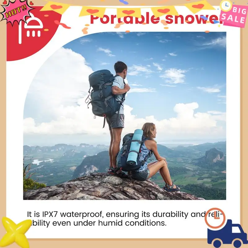 

Premium Portable Camping Electric Shower Pump IPX7 Waterproof With Temperature Display For Hiking, Backpacking