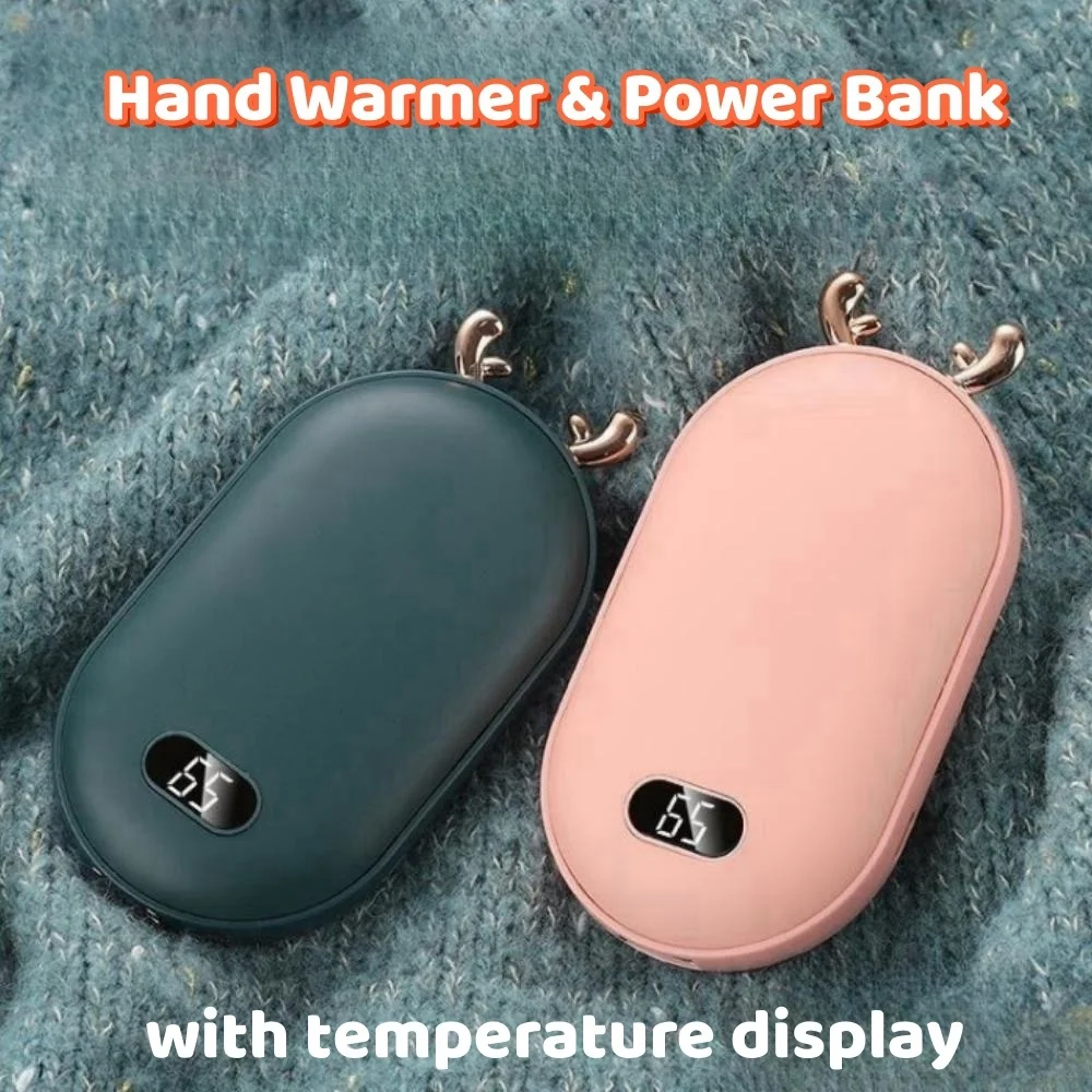 2 in 1 Pocket Hand Warmers Power Banks 3 Gear Temperature Display & Adjustable Christmas Gift Portable Hand Warmers Heater Mini