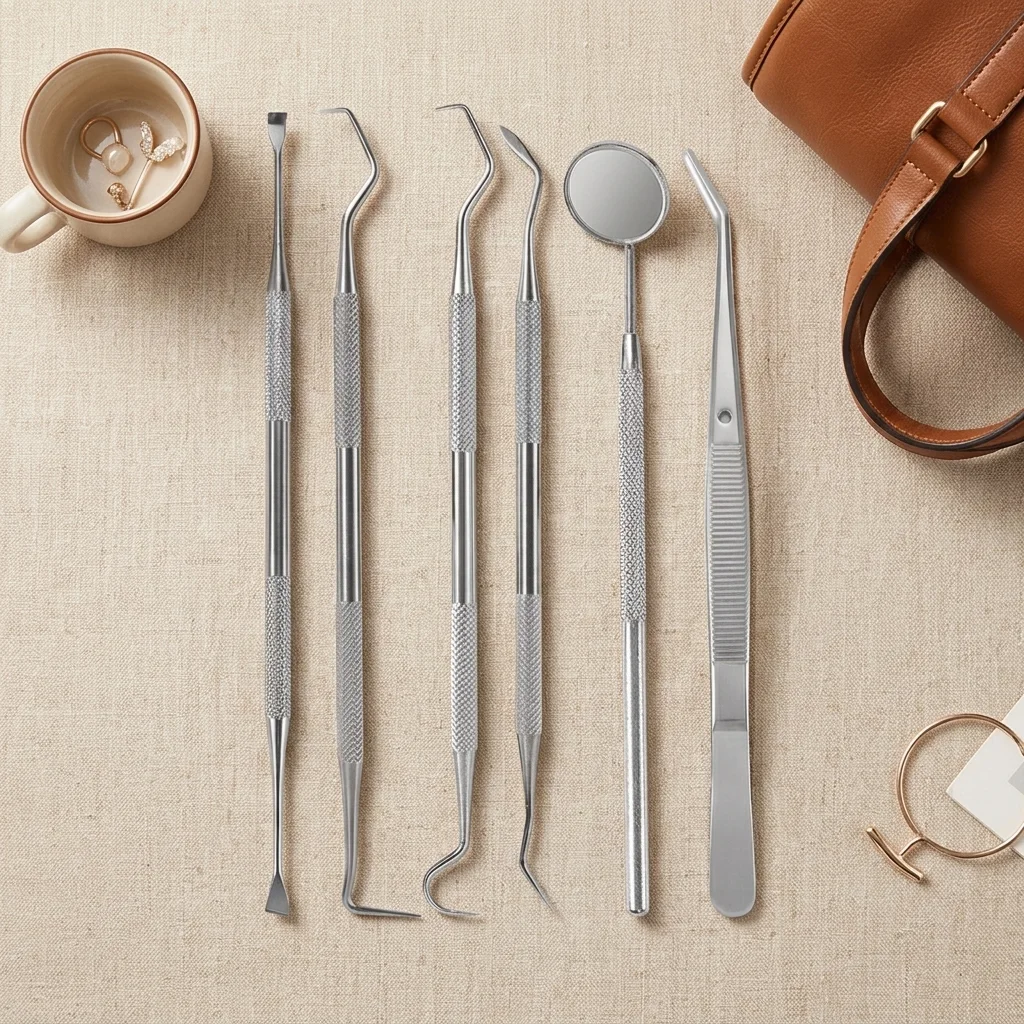 6-Piece Stainless Steel Oral Tools Cleaning Flossing Tartar Removal Easy to Clean Not Easy to Break Dental Oral Mirror Care