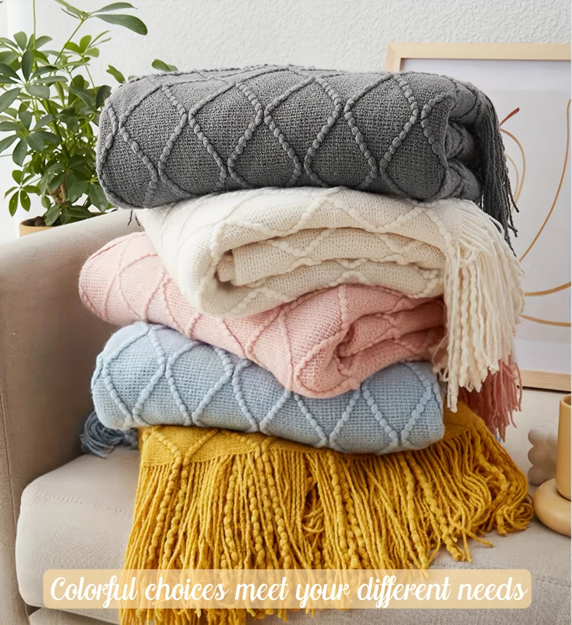 Soft and Cozy Knitted Throw Blanket with Tassel for Couch and Bed - Perfect for Comfort and Style