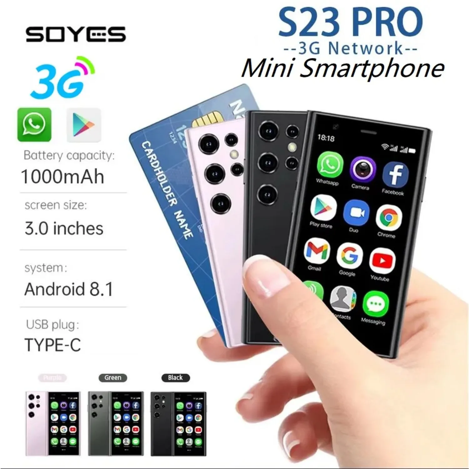 SOYES S23 Pro Mini Smartphone Android 8.1 Dual SIM 3.0 Inch 1000mAh 3G Mobile Phone 2GB+16GB 1000mAh Small Super Mini Cellphone