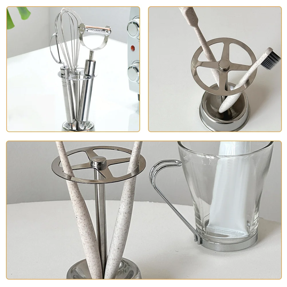 

Multifunctional Toothbrush Holder Stainless Steel Desktop Storage Rack Bathroom Organizer Pen Stand Countertop Toothbrush